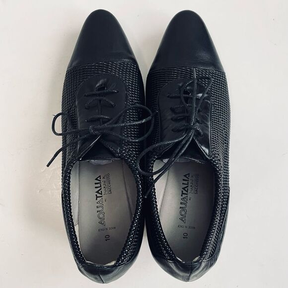 Aquatalia by Marvin K Sacchetto Black Woven Leather Pandora Wedge Pump Sz 10 - Picture 8 of 12